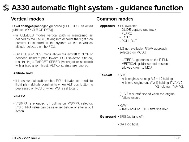 A330 automatic flight system - guidance function 10.11 Vertical modes Common modes  In